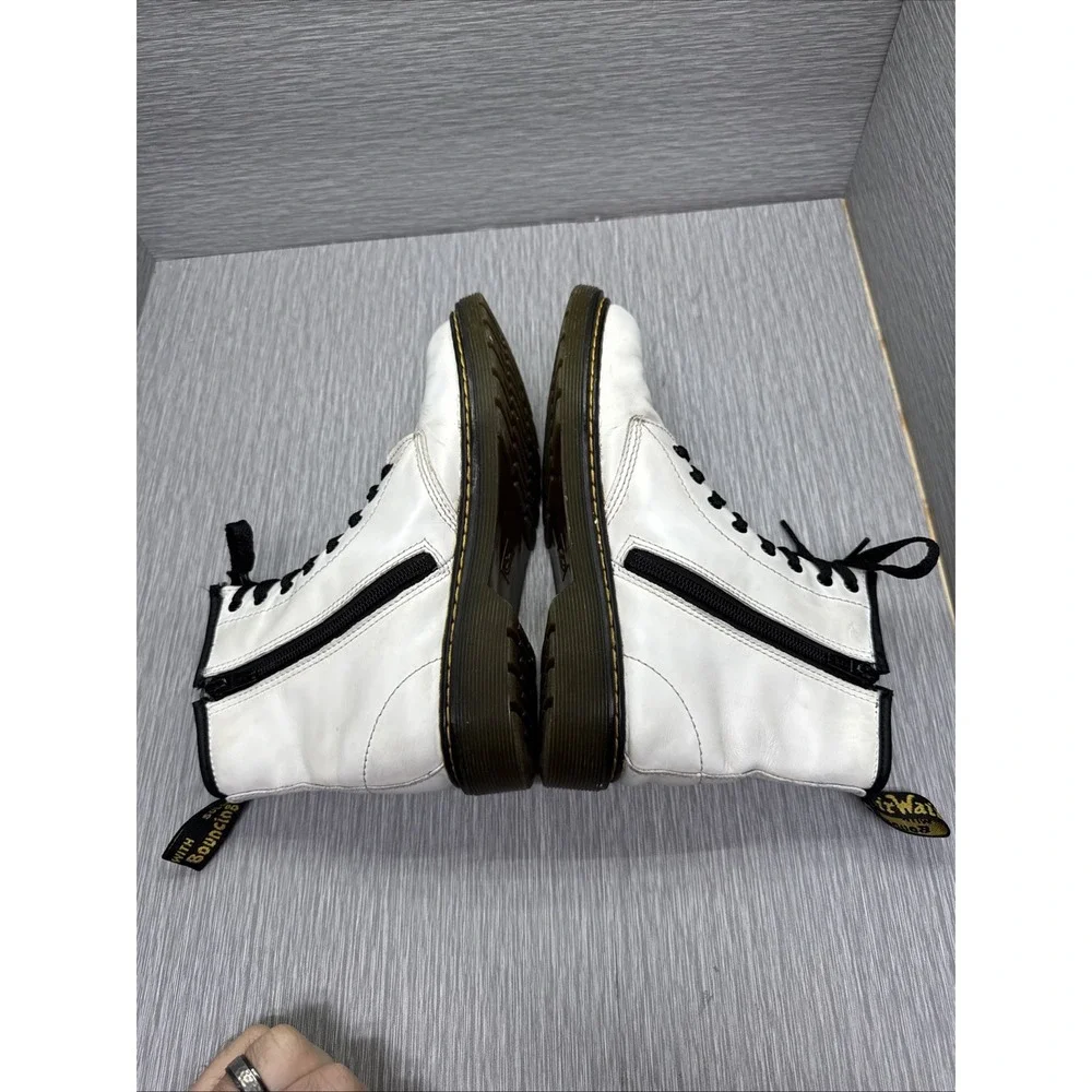 Dr. Martens White Leather Ankle‎ Combat Boots Lace Up Zip Youth 4 Grunge Punk